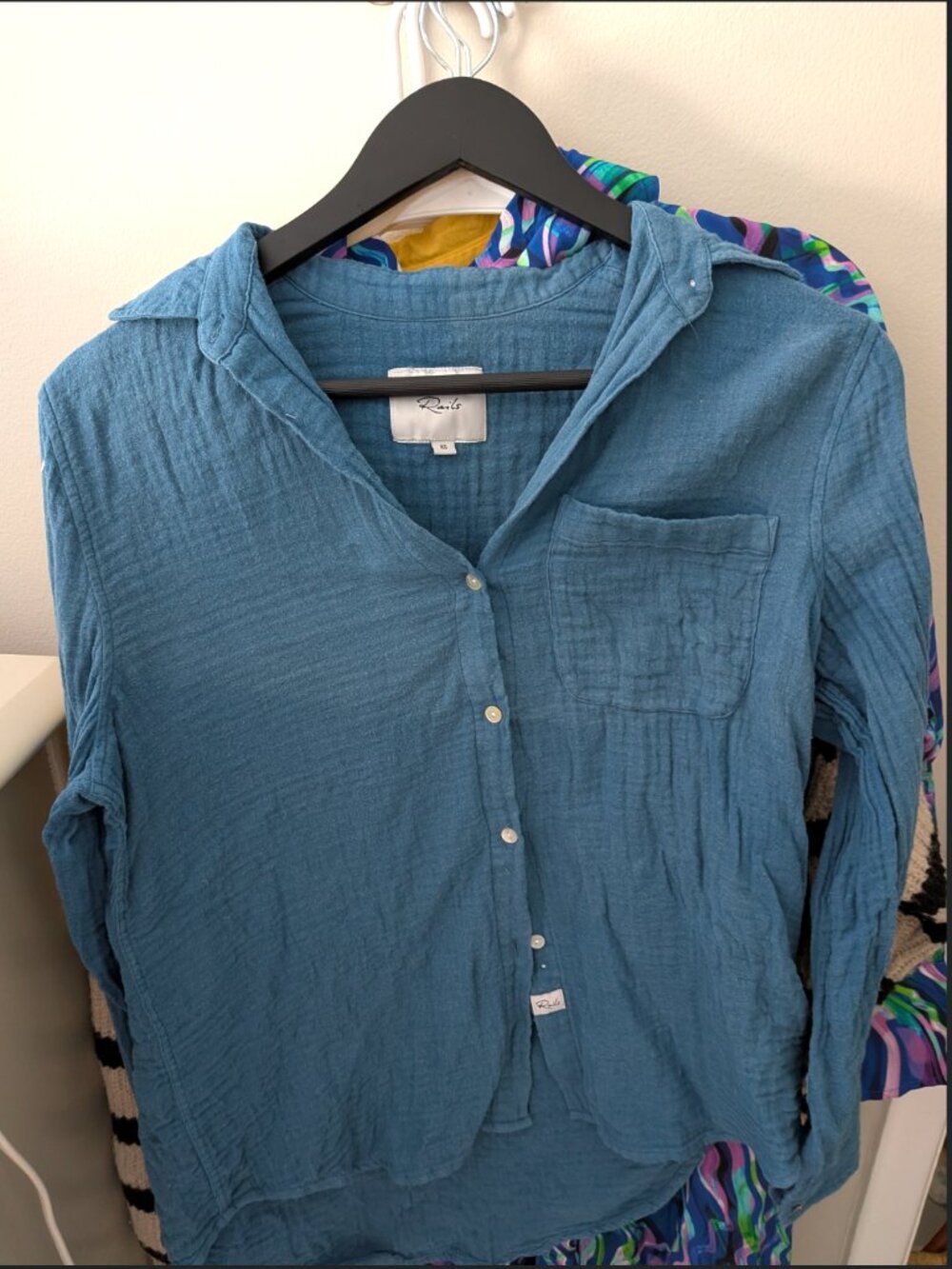 Rails Ellis Organic Cotton Gauze Shirt Teal Deep Sea Blue XS